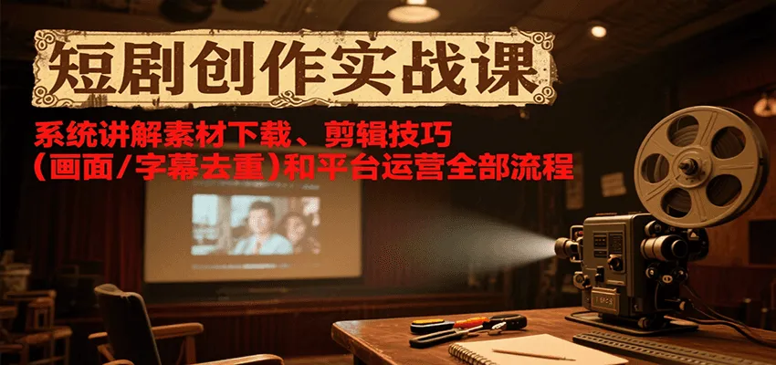短剧创作实战课，系统讲解素材下载、剪辑技巧(画面/字幕去重)和平台运营全部流程-来缘阁