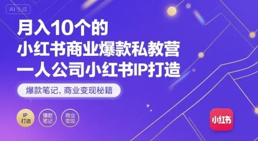 月入10个的小红书商业爆款私教营，一人公司小红书IP打造，爆款笔记，商业变现秘籍-来缘阁