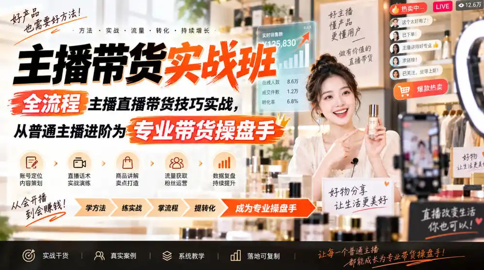 主播带货实战班ZB,全流程主播直播带货技巧实战,从普通主播进阶为专业带货操盘手-来缘阁