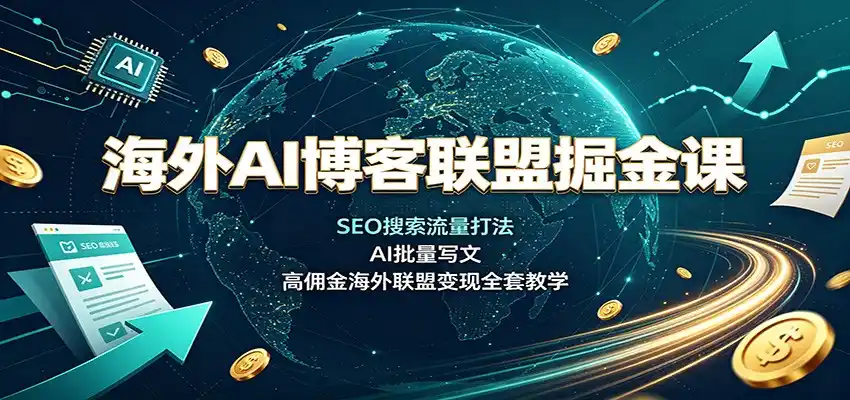 海外AI博客联盟掘金课：SEO搜索流量打法，AI批量写文，高佣金海外联盟变现全套教学-来缘阁