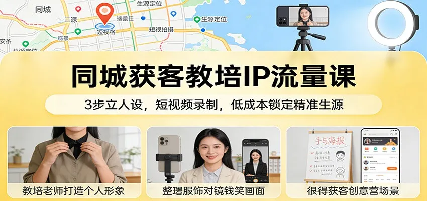 同城获客教培IP流量课：3步立人设，短视频录制，低成本锁定精准生源-来缘阁