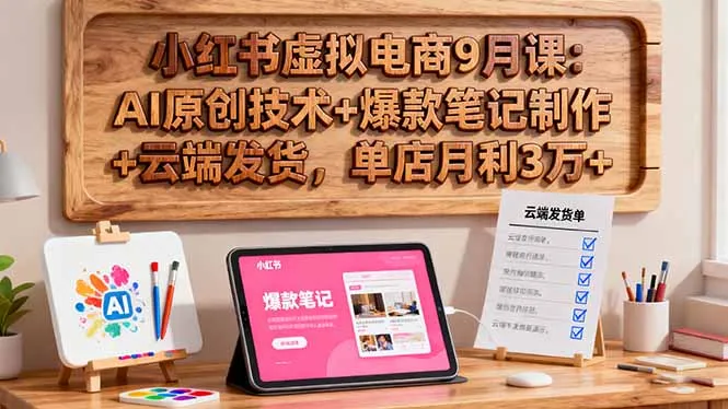 小红书虚拟电商9月课：AI原创技术+爆款笔记制作+云端发货，单店月利3万+-来缘阁
