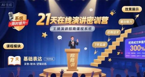 21天在线演讲密训营，王牌演讲招商课程系统-来缘阁