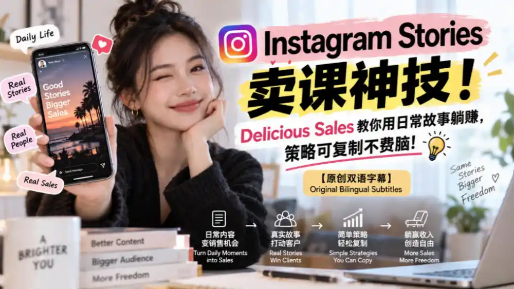 Instagram Stories卖课神技!Delicious Sales教你用日常故事躺賺,策略可复制不费脑!【原创双语字幕】-来缘阁