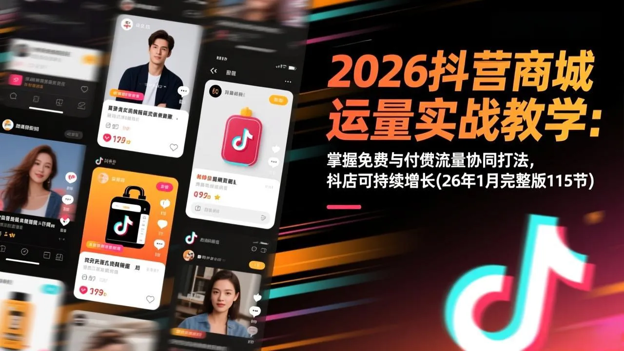 2026抖音商城运营实战教学：掌握免费与付费流量协同打法，抖店可持续增长(26年1月完整版115节-来缘阁