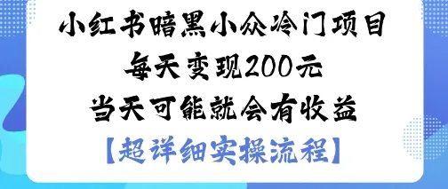 小红书暗黑小众冷门项目每天变现2张当天可能就会有收益-来缘阁
