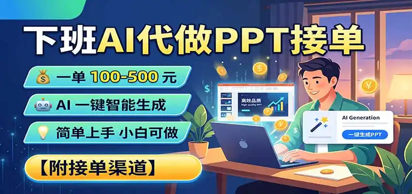 下班AI代做PPT接单,一单100-500,AI一键生成,小白也能做,附接单渠道-来缘阁