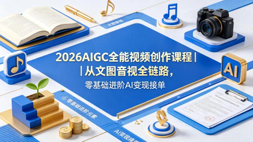 2026AIGC全能视频创作课程｜从文图音视全链路，零基础进阶AI变现接单-来缘阁