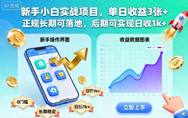 新手小白实战项目，单日收益3张+，正规长期可落地，后期可实现日收1k+【揭秘】-来缘阁