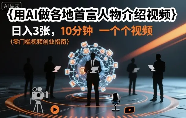 用AI做各地首富人物介绍视频,日入3张,10分钟一个视频-来缘阁