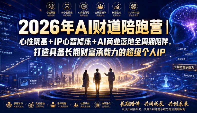 2026年AI财道陪跑营｜心性筑基+IP心智修炼+AI商业落地全周期陪伴，打造具备长期财富承载力的超级个人IP-来缘阁