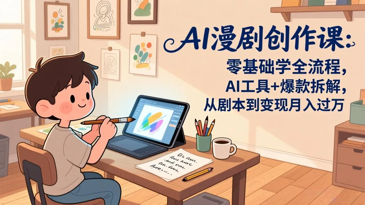 AI漫剧创作课：零基础学全流程，AI工具+爆款拆解，从剧本到变现月入过万-来缘阁