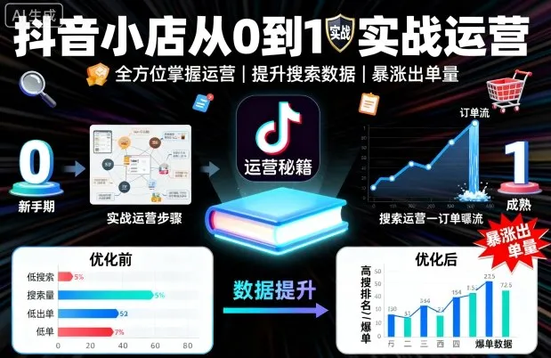 抖音小店从0到1实战运营，帮你全方位掌握小店运营，提升搜索数据与出单量-来缘阁