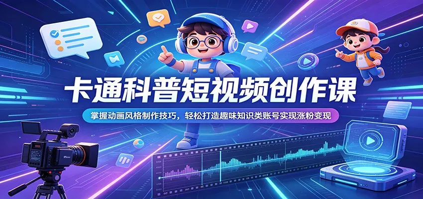 卡通科普短视频创作课:掌握动画风格制作技巧,轻松打造趣味知识类账号实现涨粉变现-来缘阁