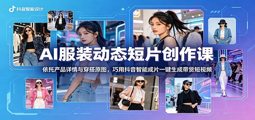 AI服装动态短片创作课：依托产品详情与穿搭原图，巧用抖音智能成片一键生成带货短视频-来缘阁