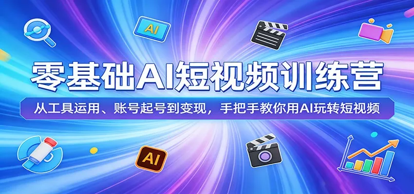 零基础AI短视频训练营：从工具运用、账号起号到变现，手把手教你用AI玩转短视频-来缘阁