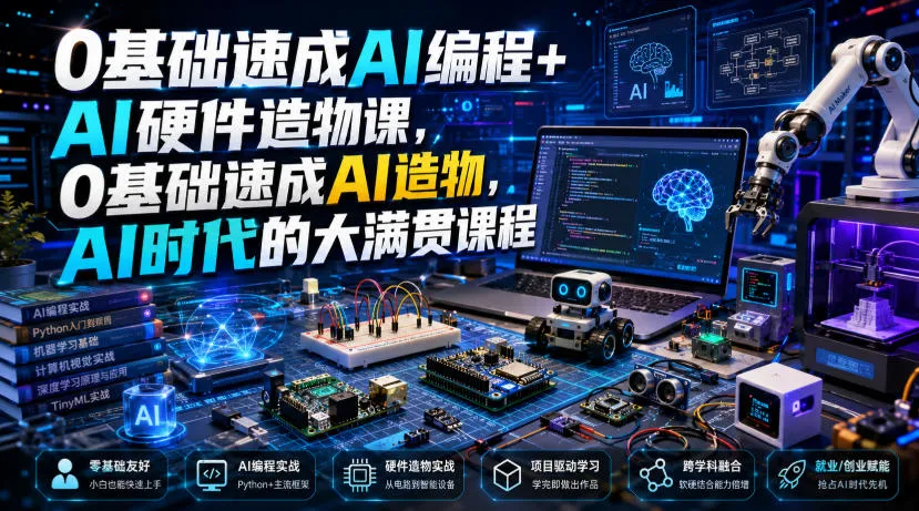 0基础速成AI编程+AI硬件造物课,0基础速成AI造物,AI时代的大满贯课程-来缘阁