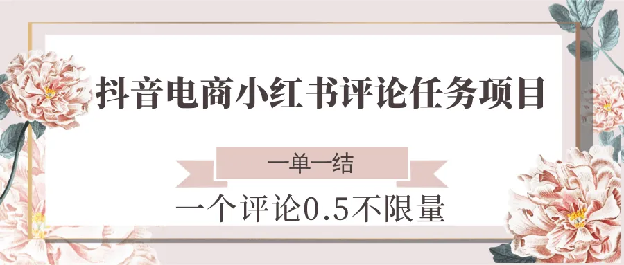 抖音电商小红书评论任务项目，一个评论0.5，一单一结 不限量-来缘阁