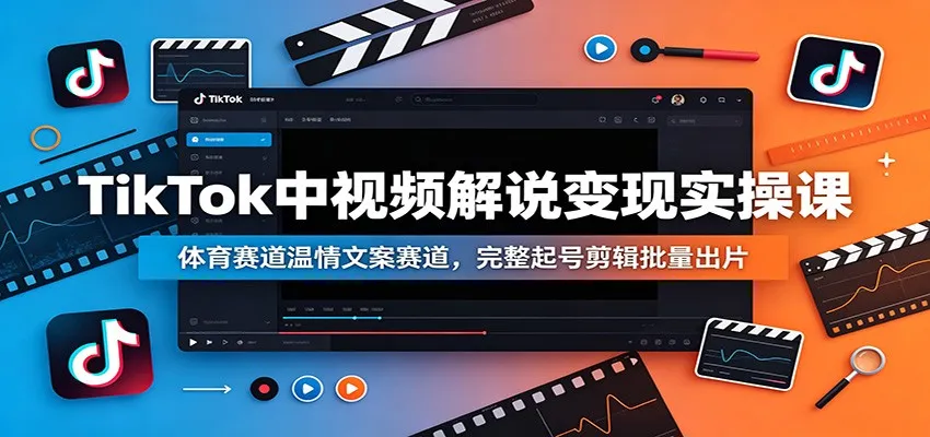TikTok中视频解说变现实操课：体育赛道温情文案赛道，完整起号剪辑批量出片-来缘阁