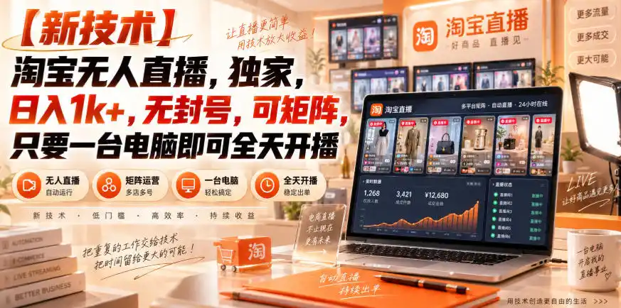 【独家新技术】淘宝无人直播，日入1k+，无封号，可矩阵，只要一台电脑即可全天开播【揭秘】-来缘阁