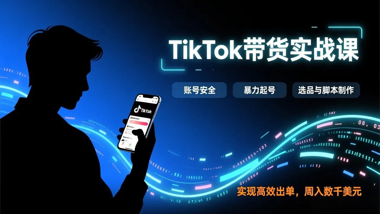 TikTok带货实战课,涵盖账号安全、暴力起号、选品与脚本制作,实现高效出单,周入数千美元-来缘阁
