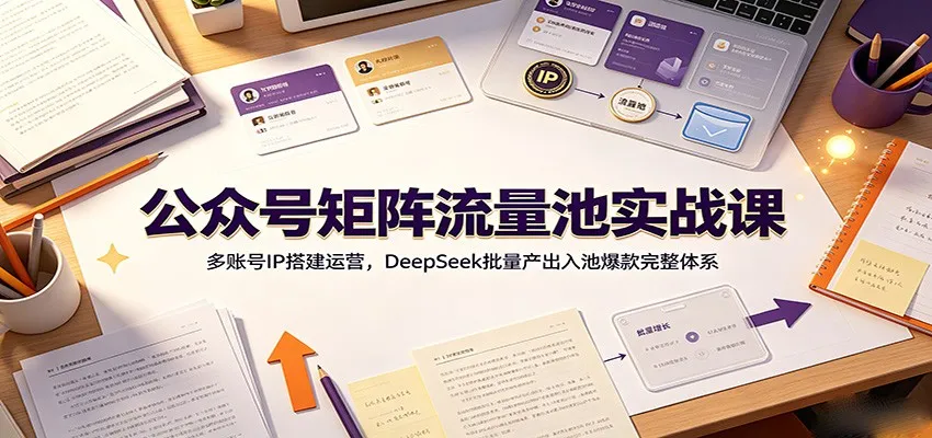 公众号矩阵流量池实战课：多账号IP搭建运营，DeepSeek批量产出入池爆款完整体系-来缘阁