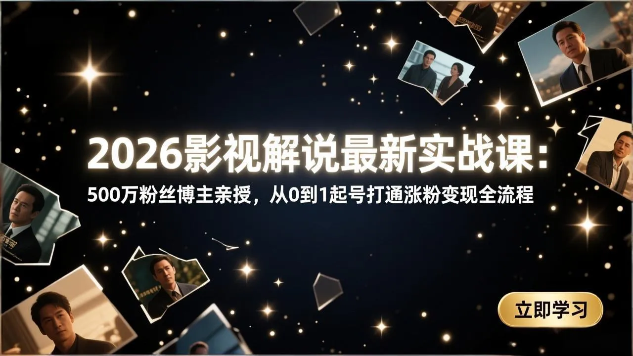 2026影视解说最新实战课：500万粉丝博主亲授，从0到1起号打通涨粉变现全流程-来缘阁