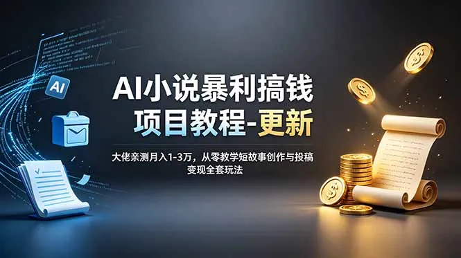 AI小说暴利搞钱项目教程-更新，大佬亲测月入1-3万，从零教学短故事创作与投稿变现全套玩法-来缘阁