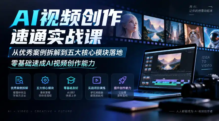 AI视频创作速通实战课｜从优秀案例拆解到五大核心模块落地，零基础速成AI视频创作能力-来缘阁