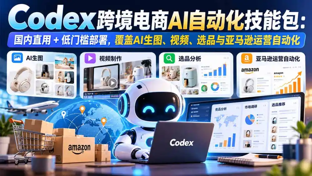 【无水印】Codex跨境电商AI自动化技能包：国内直用+低门槛部署，覆盖AI生图、视频、选品与亚马逊运营自动化-来缘阁