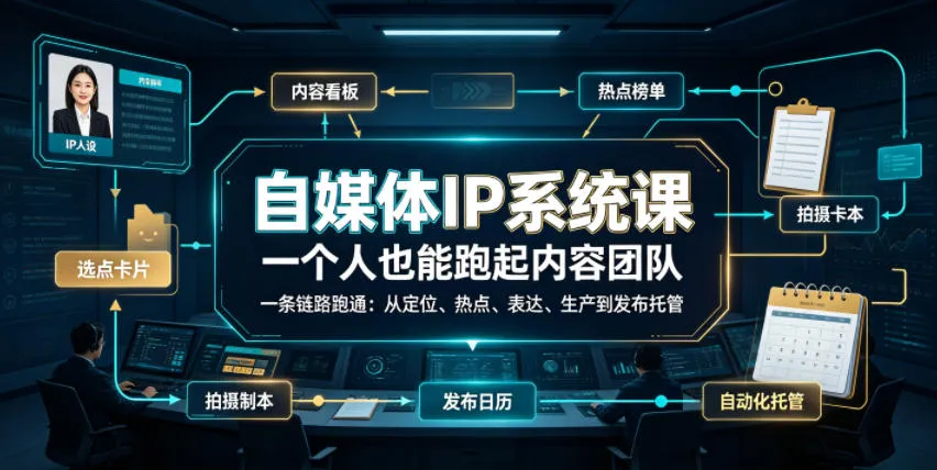 自媒体IP系统课,一个人也能跑起内容团队,一条链路跑通,从定位、热点、表达、生产到发布托管-来缘阁