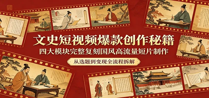 文史短视频爆款创作秘籍：四大模块完整复刻国风高流量短片制作-来缘阁