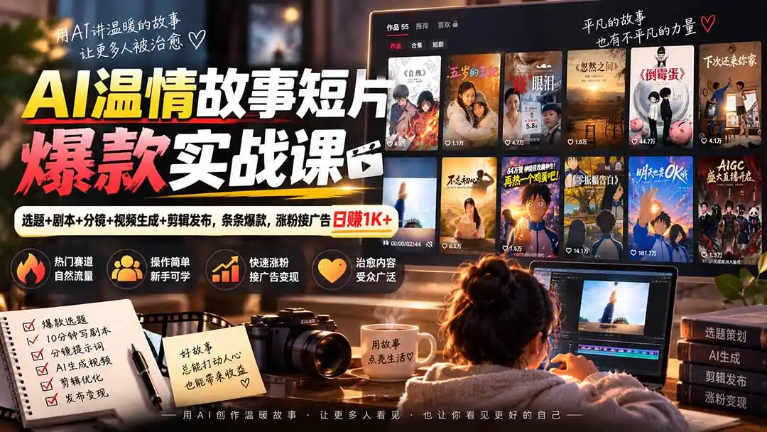 AI温情故事短片爆款实战课-更新｜选题+剧本+分镜+视频生成+剪辑发布，条条爆款，涨粉接广告日赚1K+-来缘阁