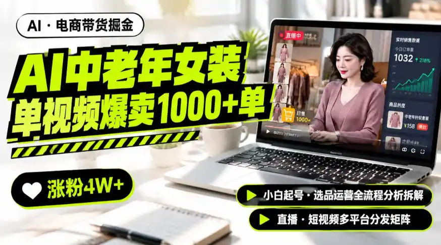 AI中老年服装带货赛道新玩法，一个视频卖出1000多单涨粉4W+，小白起号选品运营全流程分析拆解-来缘阁