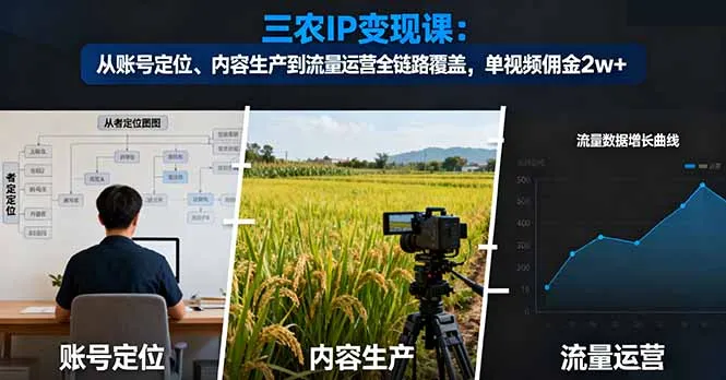 三农IP变现课：从账号定位、内容生产到流量运营全链路覆盖，单视频佣金2w+-来缘阁