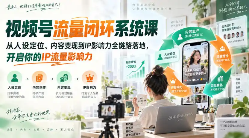 视频号流量闭环系统课，从人设定位、内容变现到IP影响力全链路落地，开启你的IP流量影响力-来缘阁