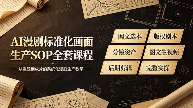 AI漫剧标准化画面生产SOP全套课程,网文选本版权剧本分镜资产全覆盖,图文生视频后期剪辑完整实操教学-来缘阁