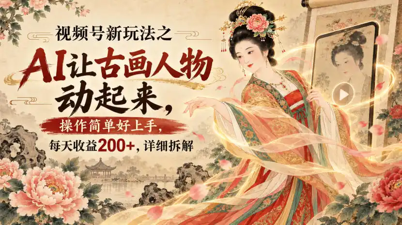 视频号新玩法之AI让古画人物动起来,操作简单好上手,每天收益200+,详细拆解-来缘阁