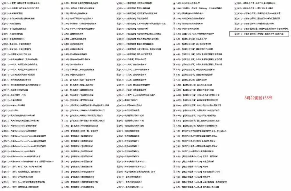 全能视频创作人155节实战课-更新26年8月：手机相机拍摄+剪映剪辑+AI创作+自媒体运营，让你的视频拥有灵活，轻松10w-来缘阁