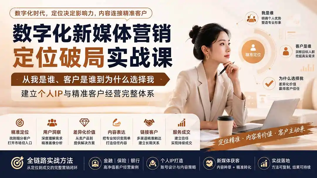 数字化新媒体营销定位破局实战课：从我是谁、客户是谁到为什么选择我，建立个人IP与精准客户经营完整体系-来缘阁