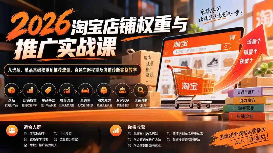 2026淘宝店铺权重与推广实战课:从选品、单品基础权重到推荐流量、直通车起权重及店铺诊断完整教学-来缘阁