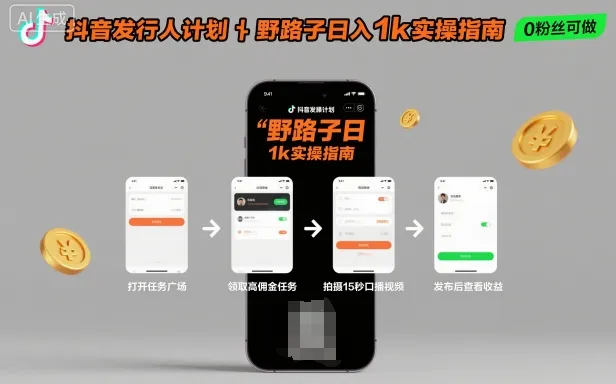抖音发行人计划全新野路子玩法，随时随地，只要有手机，就能操作，日入1k+【揭秘】-来缘阁