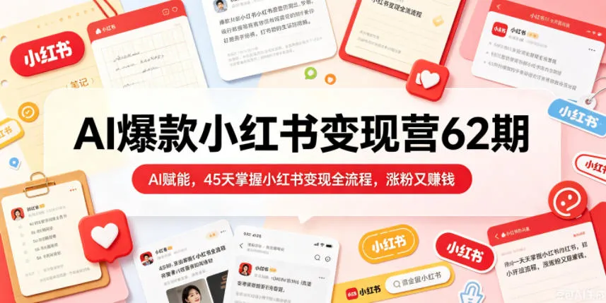 AI爆款小红书变现营62期2026年5月,AI赋能,45天掌握小红书变现全流程,涨粉又賺钱-来缘阁