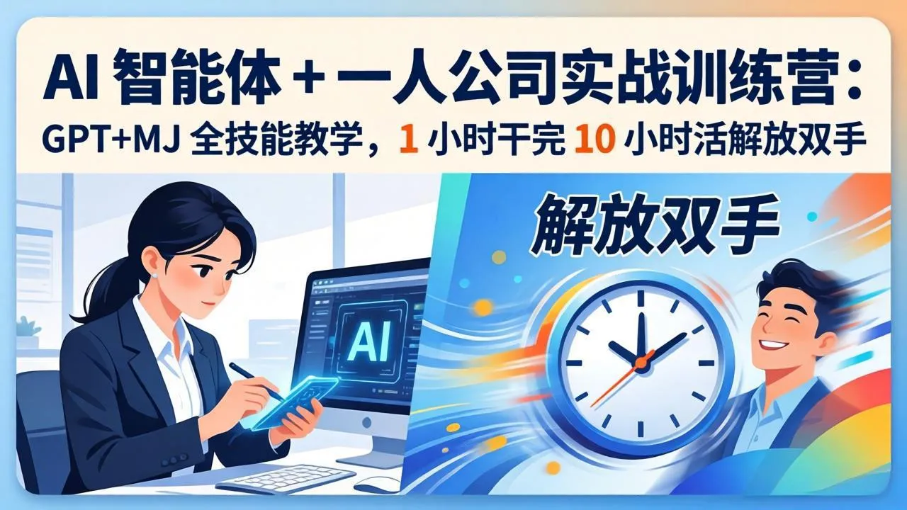 AI 智能体 + 一人公司实战训练营：GPT+MJ 全技能教学，1 小时干完 10 小时活解放双手-来缘阁