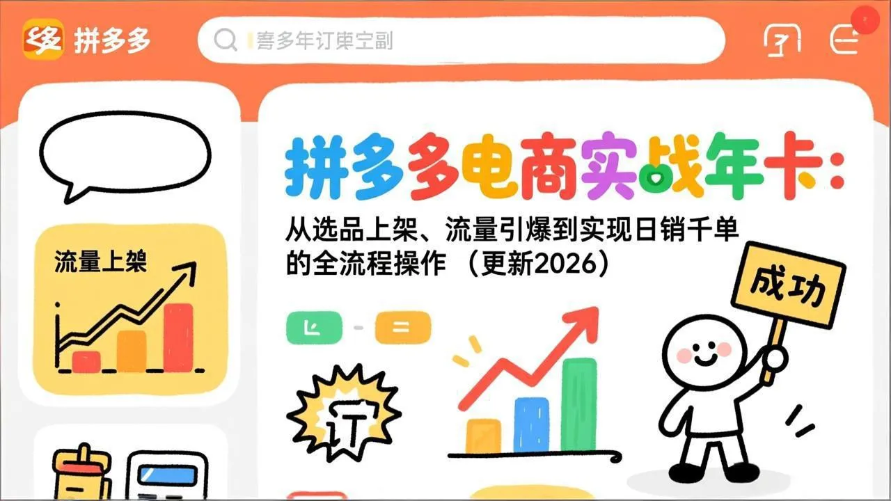 拼多多电商实战年卡：从选品上架、流量引爆到实现日销千单的全流程操作(更新2026年8月-来缘阁