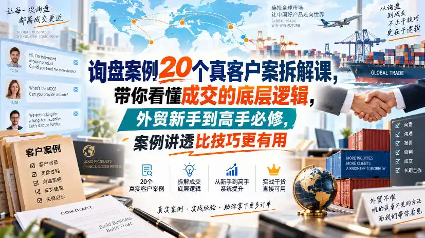 询盘案例20个真客户案拆解课,带你看懂成交的底层逻辑,外贸新手到高手必修,案例讲透比技巧更有用-来缘阁