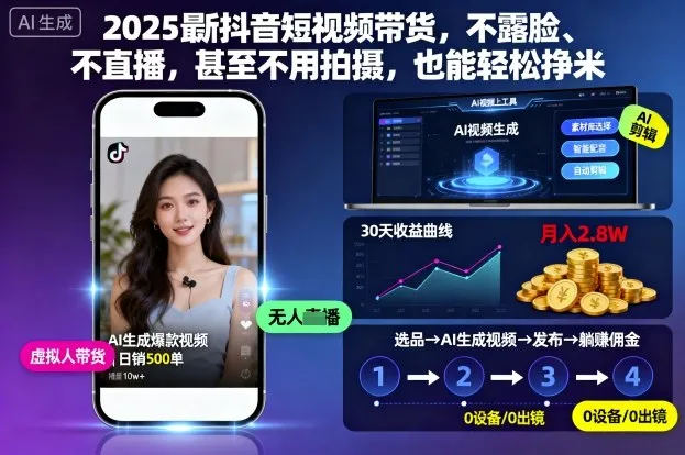 2025最新抖音短视频带货，不露脸、不直播，甚至不用拍摄，也能轻松挣米-来缘阁