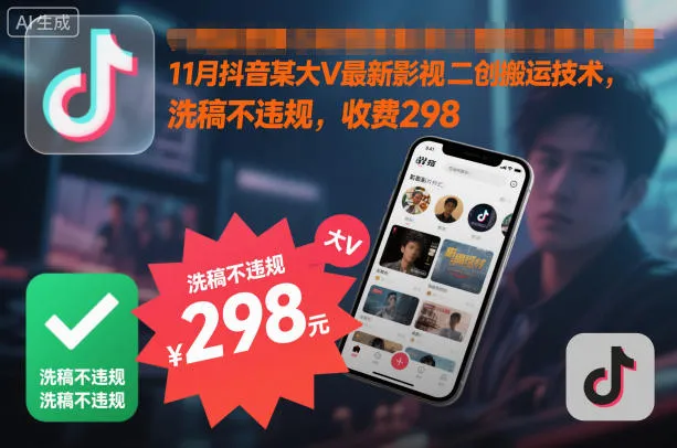 11月抖音某大V最新影视二创搬运技术，洗稿不违规，收费298-来缘阁