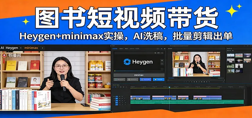 图书短视频带货:Heygen+minimax实操,AI洗稿 ,批量剪辑出单-来缘阁
