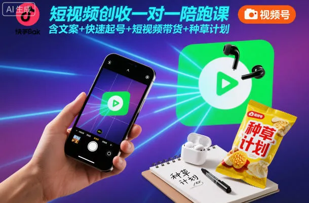 短视频创收一对一陪跑课，含文案+快速起号+短视频带货+种草计划-来缘阁